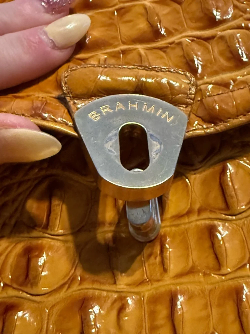 Brahmin Cognac Croc-Embossed Shoulder Bag - Picture 7 of 9